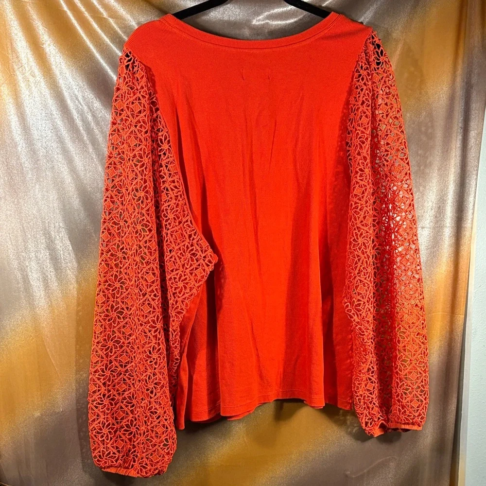 Anthropologie Maeve Vibrant Red Lace puffy‎ Sleeve Blouse 3x. Box 131